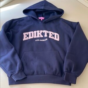 Edikted Navy Hoodie with Pink Logo